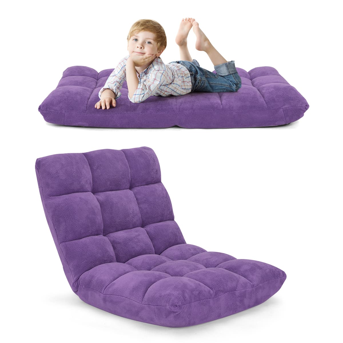 Bodensofa, Bodenstuhl mit verstellbarer Lehne Bodensessel mit Rückenlehne 105 x 59 x 15 cm Lila, Costway, 1