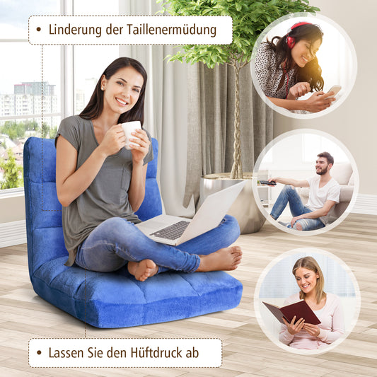 Bodensofa, Bodenstuhl verstellbar Bodensessel mit Rückenlehne Bodenkissen 105 x 56 x 15 cm Blau, Costway, 5