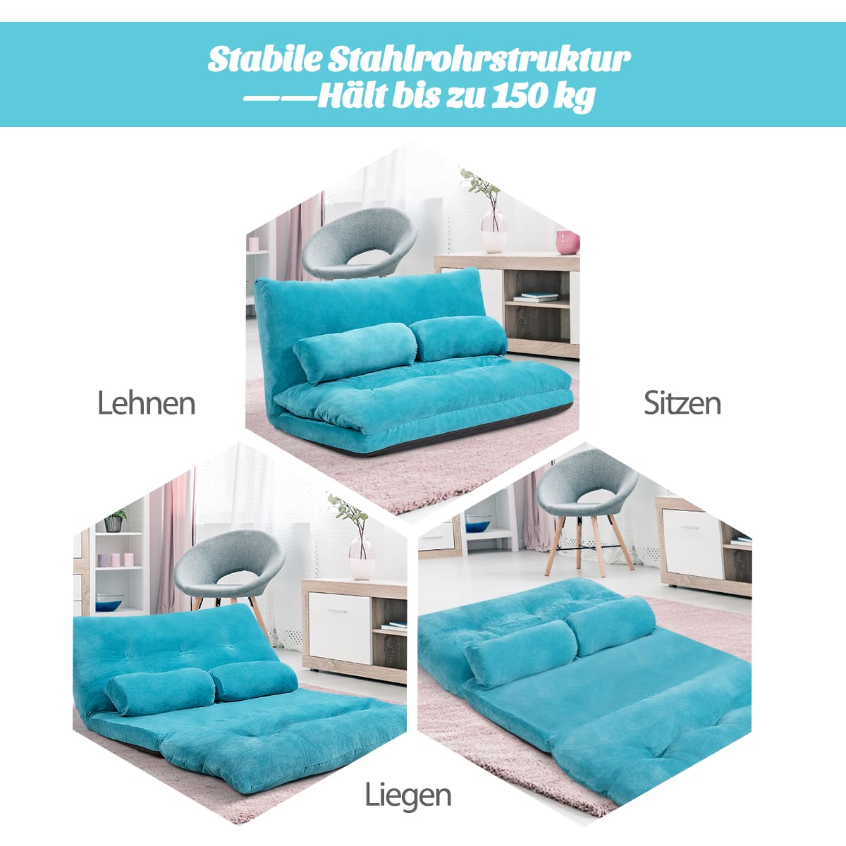 Bodensofa, Boden Sofa, Bodencouch, Bodensofa mit Schlaffunktion, Bodensofa Klappbar, Bodensofa mit 2 Kissen, Costway, 5