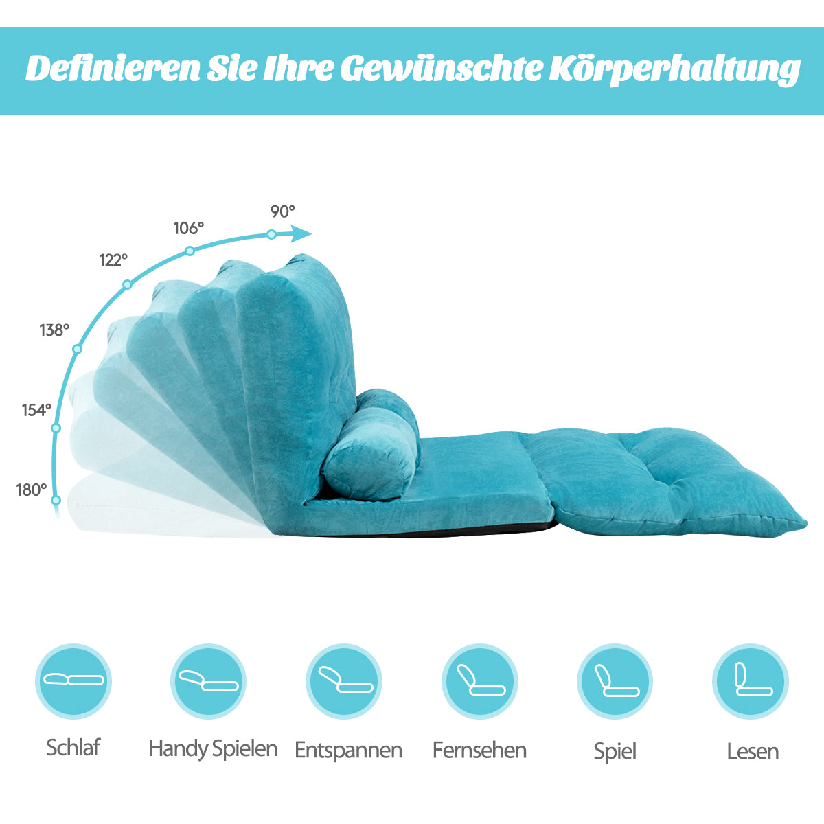 Bodensofa, Boden Sofa, Bodencouch, Bodensofa mit Schlaffunktion, Bodensofa Klappbar, Bodensofa mit 2 Kissen, Costway, 4