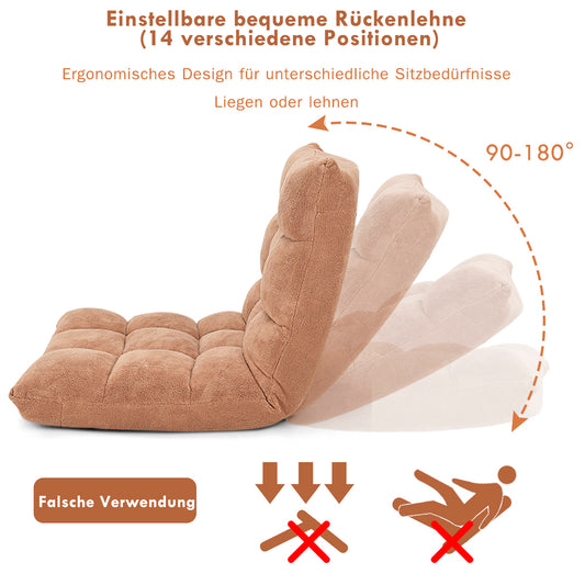 Bodensessel, Bodensofa, Bodenstuhl mit Rückenstütze Liegestuhl aus Korallensamt 105 x 56 x 15 cm Beige, Costway, 2