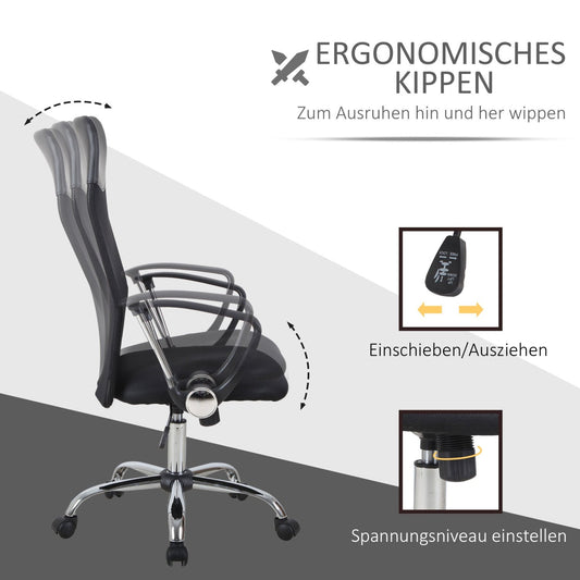 Bürostuhl, Ergonomischer Bürostuhl, Drehstuhl, Gamingstuhl, Schreibtischstuhl, mit Wippenfunktion, Schwarz, HOMCOM, 4