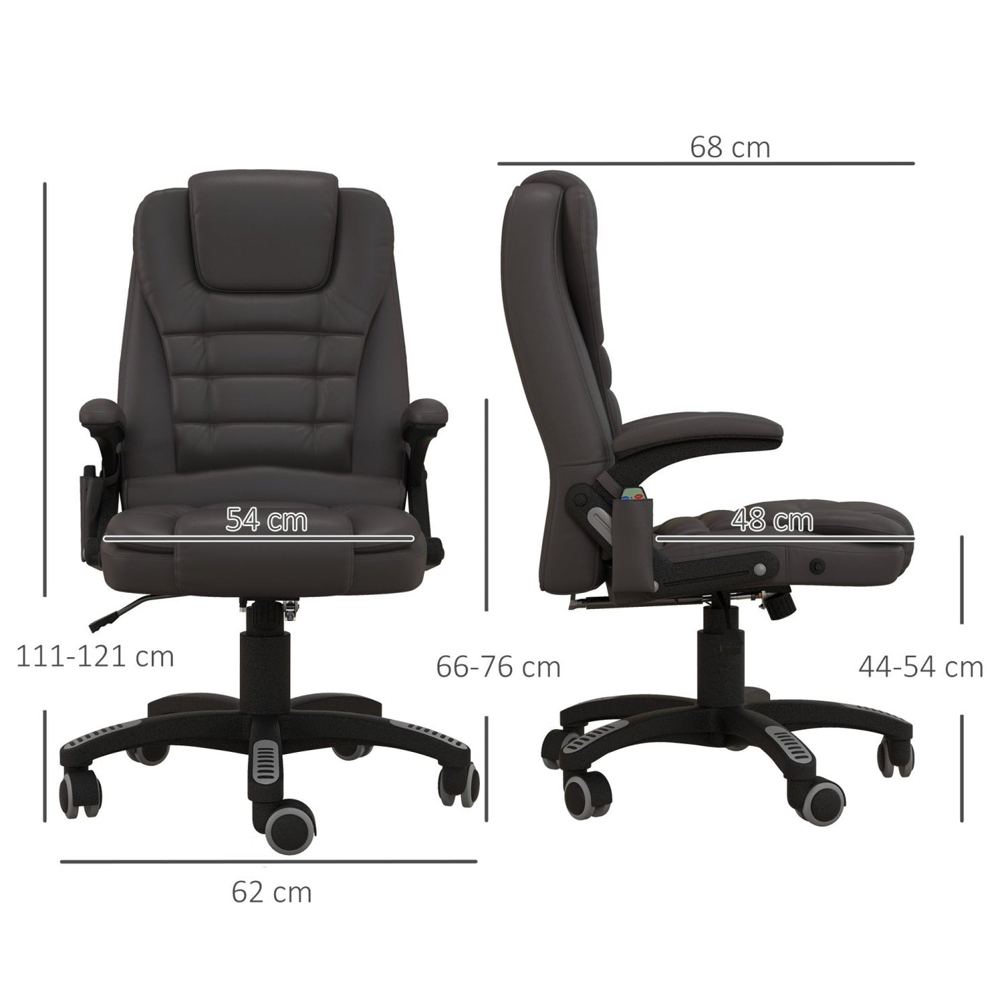 Bürostuhl, Ergonomischer Bürostuhl, Drehstuhl, Gamingstuhl, Schreibtischstuhl, 6 Punkt Vibrations Massage Braun, HOMCOM, 8
