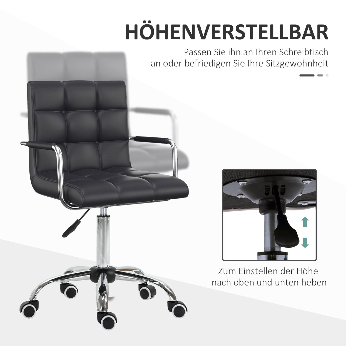 Bürostuhl, Ergonomischer Bürostuhl, Drehstuhl, Schreibtischstuhl, Kosmetikhocker Rollhocker Arbeitshocker Chefsessel, HOMCOM, 2