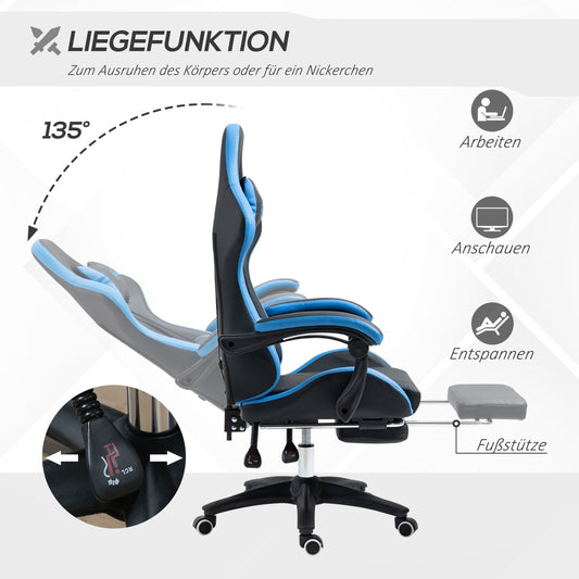 Bürostuhl, Ergonomischer Bürostuhl, Drehstuhl, Gamingstuhl, mit Lendenkissen, Kopfstütze, Blau, Vinsetto, 4