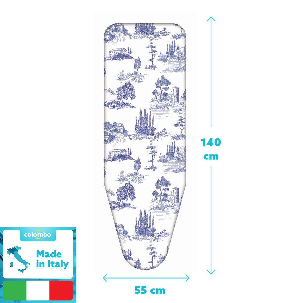 Bügelbrettbezug XL, 140×55 cm – Zweischicht-Bügeltischbezug aus Bio-Baumwolle & dickem Molton, mit Clip, Made in Italy, Colombo Tuscan Summer, 3
