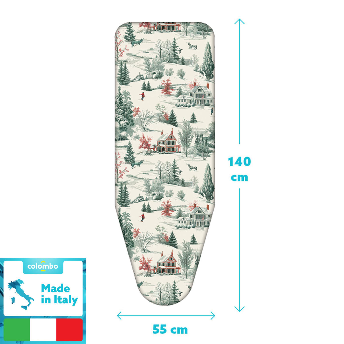 Bügelbrettbezug XL, 140×55 cm – Zweischicht-Bügeltischbezug aus Bio-Baumwolle & dickem Molton, mit Clip, Made in Italy, Colombo Winter Alps, 3