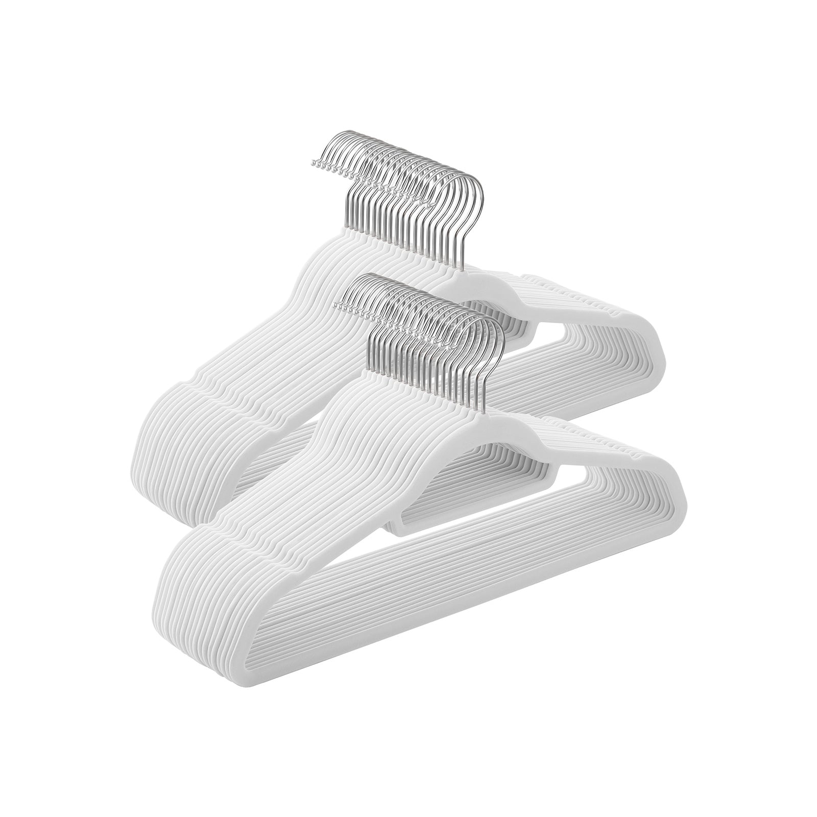 Kleiderbügel, 50er Set, Hosenbügel, 43,5cm, Samtbügel, mit Stange für Krawatten, Silber-Weiß, SONGMICS, 1