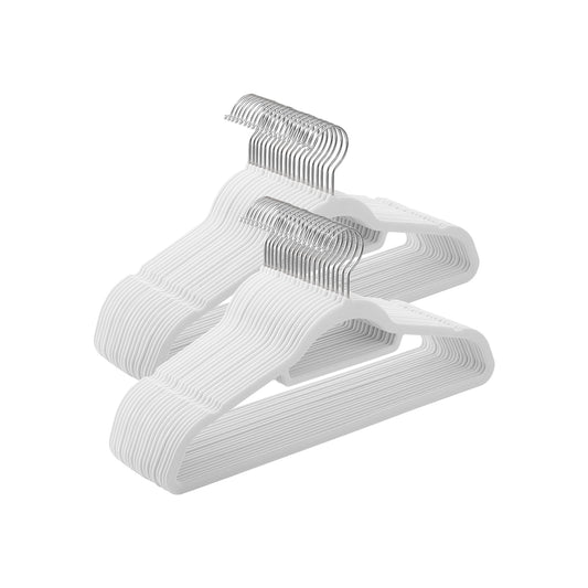 Kleiderbügel, 50er Set, Hosenbügel, 43,5cm, Samtbügel, mit Stange für Krawatten, Silber-Weiß, SONGMICS, 1