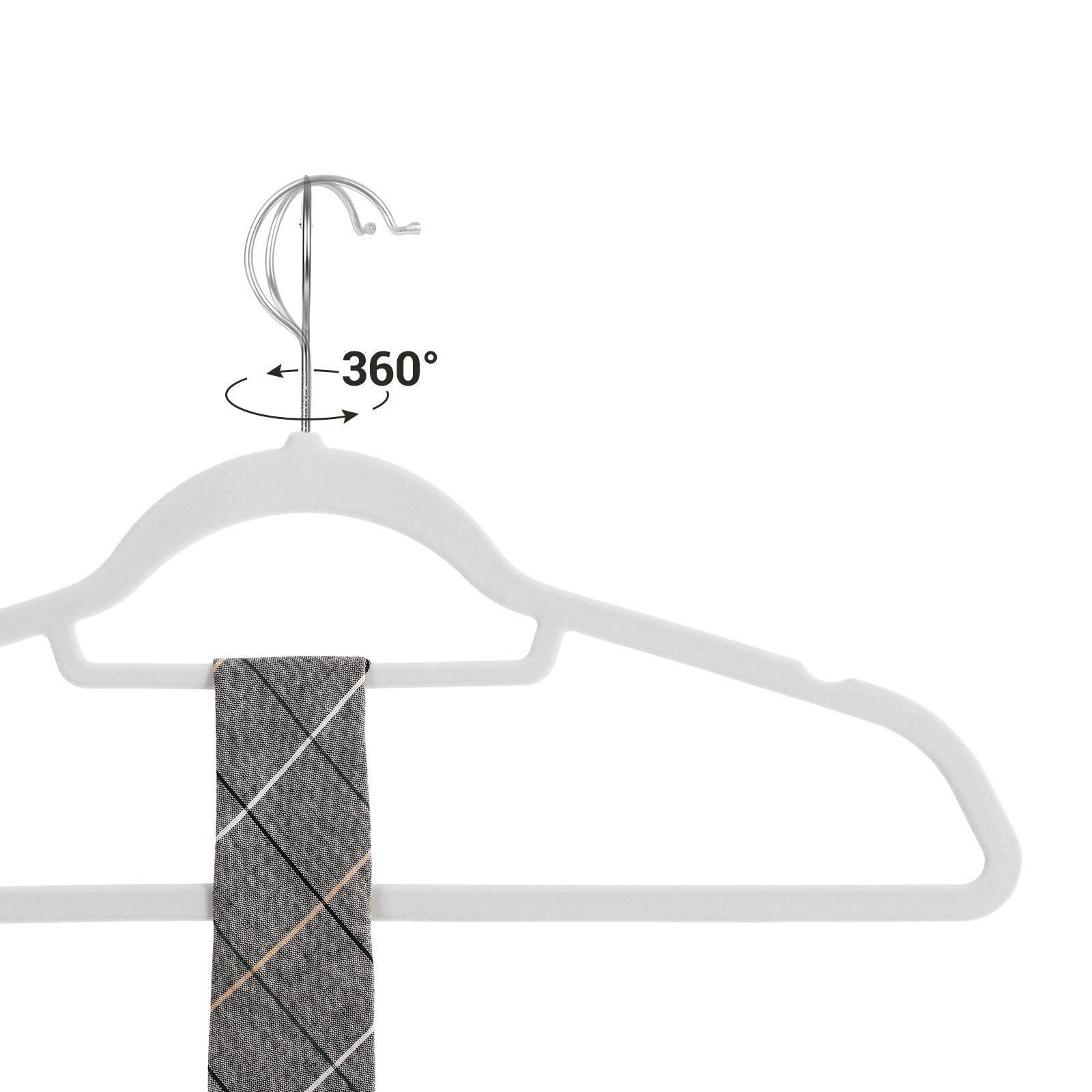 Kleiderbügel, 50er Set, Hosenbügel, 43,5cm, Samtbügel, mit Stange für Krawatten, Silber-Weiß, SONGMICS, 4