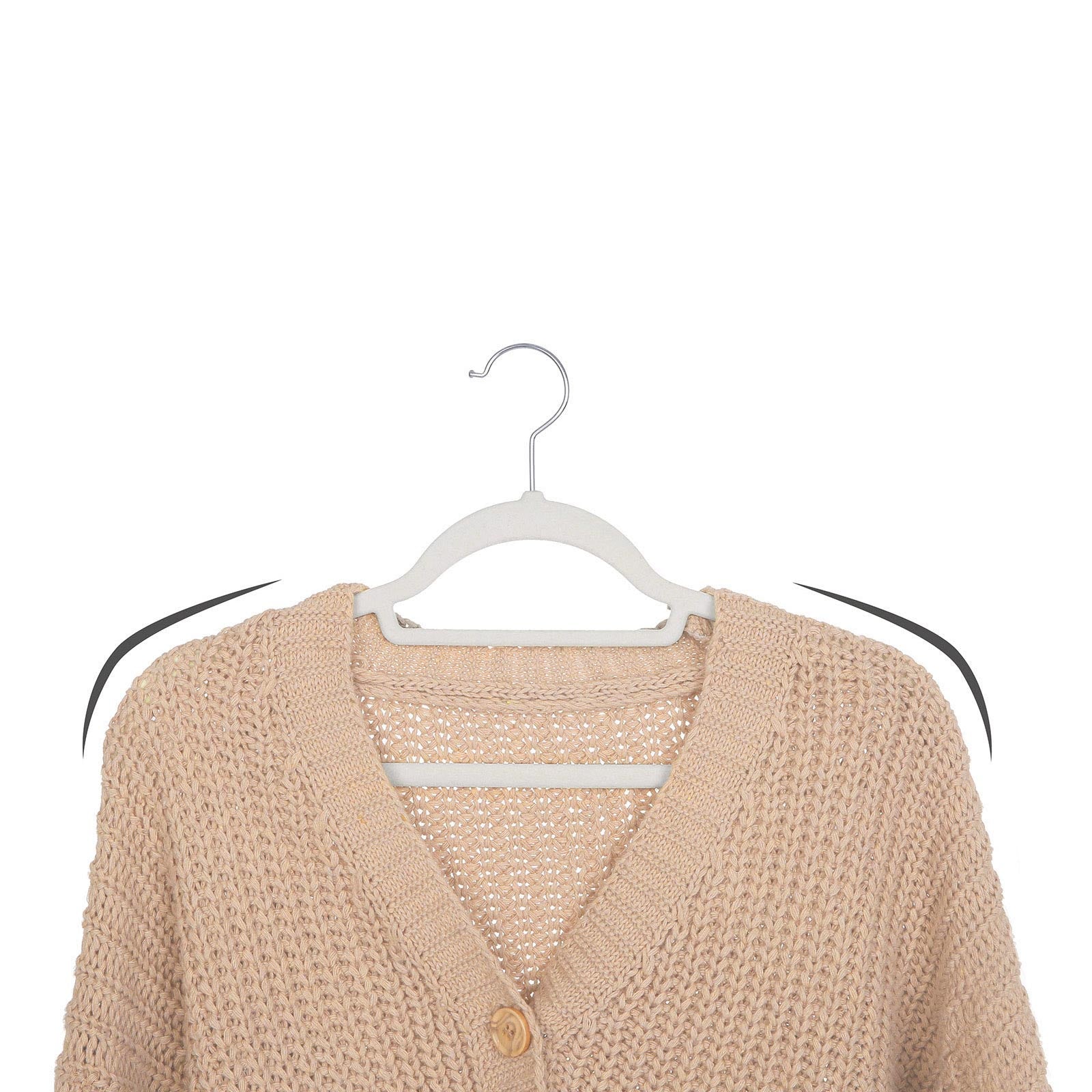 Kleiderbügel, 50er Set, Hosenbügel, 43,5cm, Samtbügel, mit Stange für Krawatten, Silber-Weiß, SONGMICS, 5