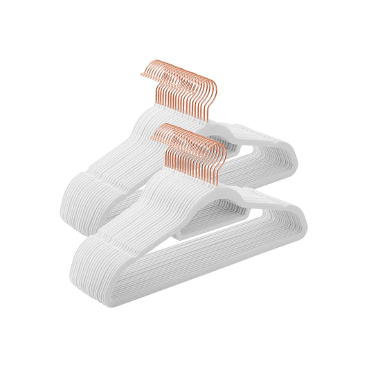 Kleiderbügel, 50er Set, Hosenbügel, 43,5cm, Kleiderbügel platzsparend, mit Stange für Krawatten, Roségold-Weiß, SONGMICS, 1