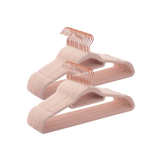 Kleiderbügel Samt, 50er Set, Hosenbügel, 43,5cm, Samtbügel, mit Stange für Krawatten, Roségold-Rosa, SONGMICS, 1
