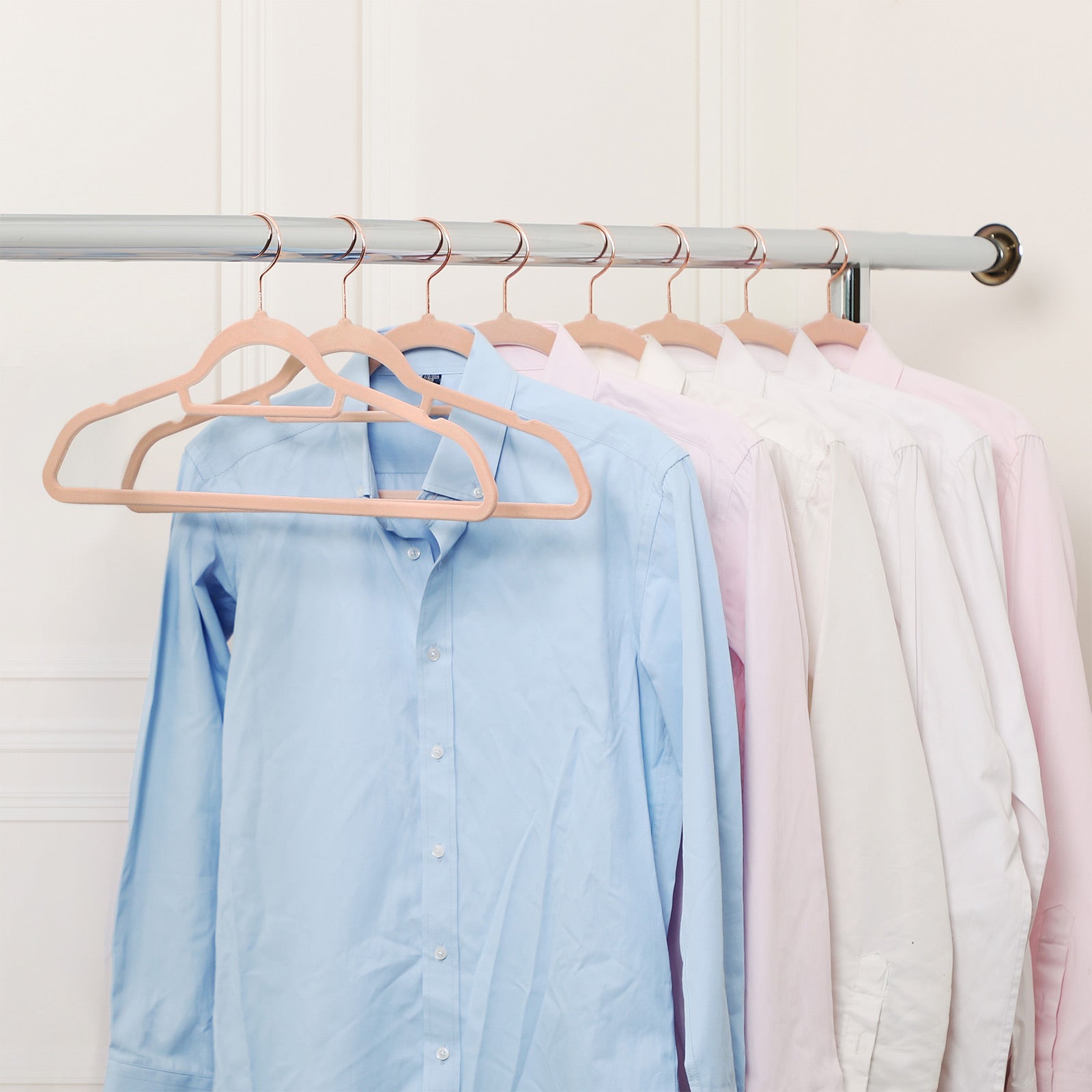 Kleiderbügel Samt, 50er Set, Hosenbügel, 43,5cm, Samtbügel, mit Stange für Krawatten, Roségold-Rosa, SONGMICS, 3