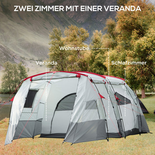 Camping Zelt, Tunnelzelt 8-Personen, Stabile Zelt, mit Schlafkabine, Wohnzimmer, Tragetasche, PU 2000mm, Outsunny, 2