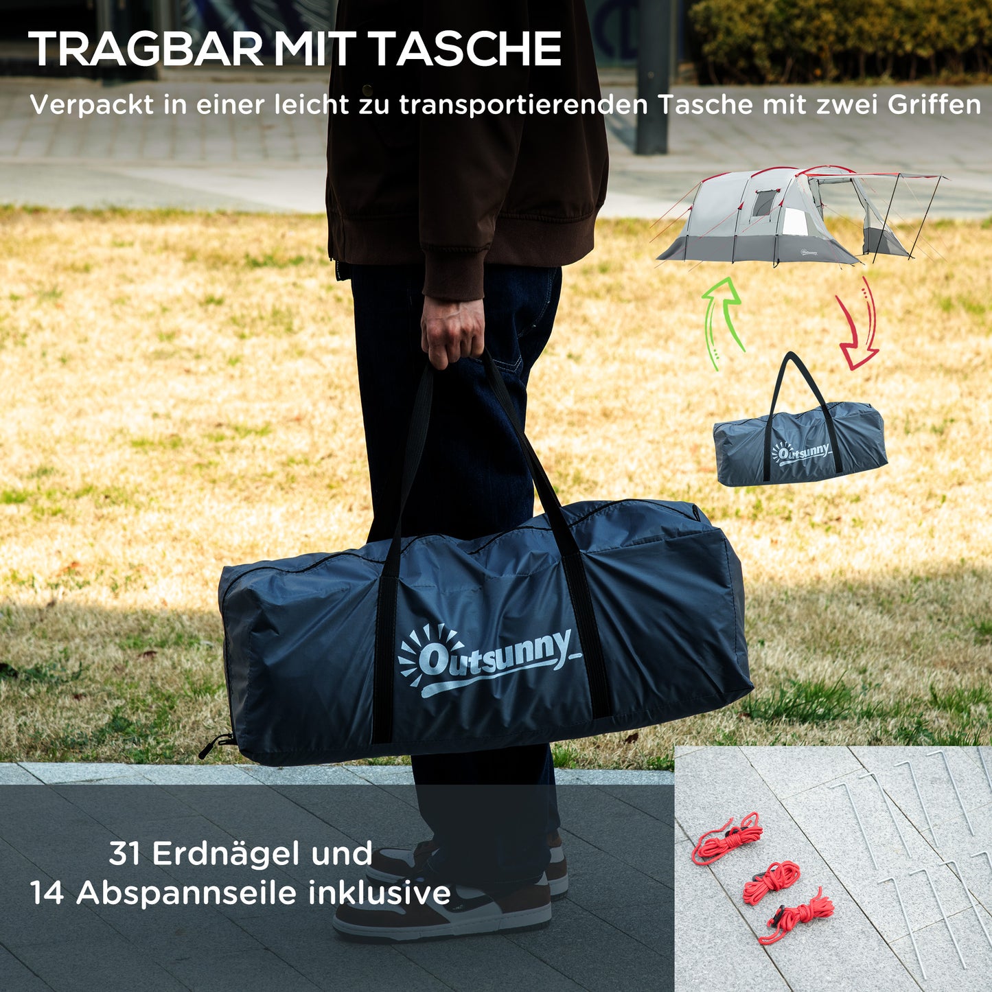 Camping Zelt, Tunnelzelt 8-Personen, Stabile Zelt, mit Schlafkabine, Wohnzimmer, Tragetasche, PU 2000mm, Outsunny, 9