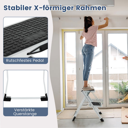 Stehleiter, Trittleiter 2 Stufen, Stehleiter 2 Stufen, Trittleiter Klappbar 20 cm Breit bis 150 kg Belastbar, Castway, 1
