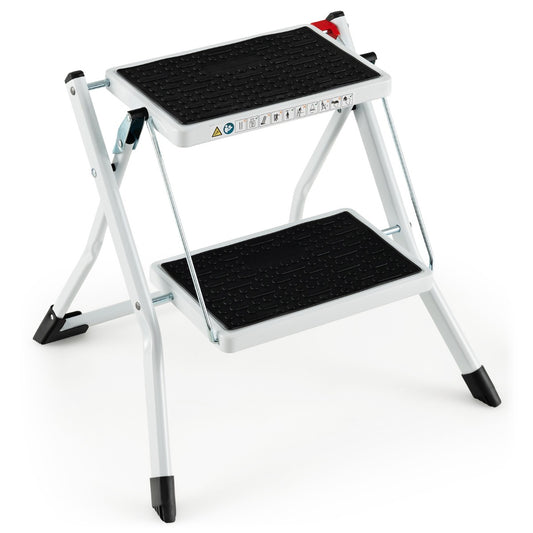 Stehleiter, Trittleiter 2 Stufen, Stehleiter 2 Stufen, Trittleiter Klappbar 20 cm Breit bis 150 kg Belastbar, Castway