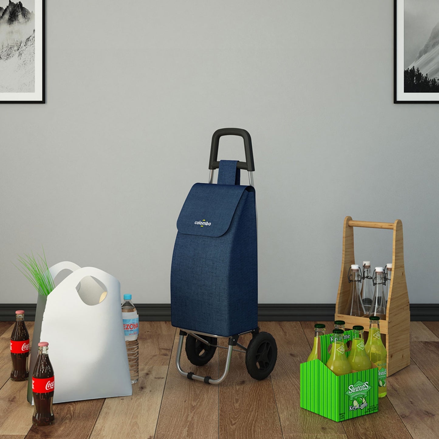Colombo ROLLY - Einkaufstrolley, Einkaufswagen, mit Rädern, wasserdichter Tasche, 40 Liter, Blau