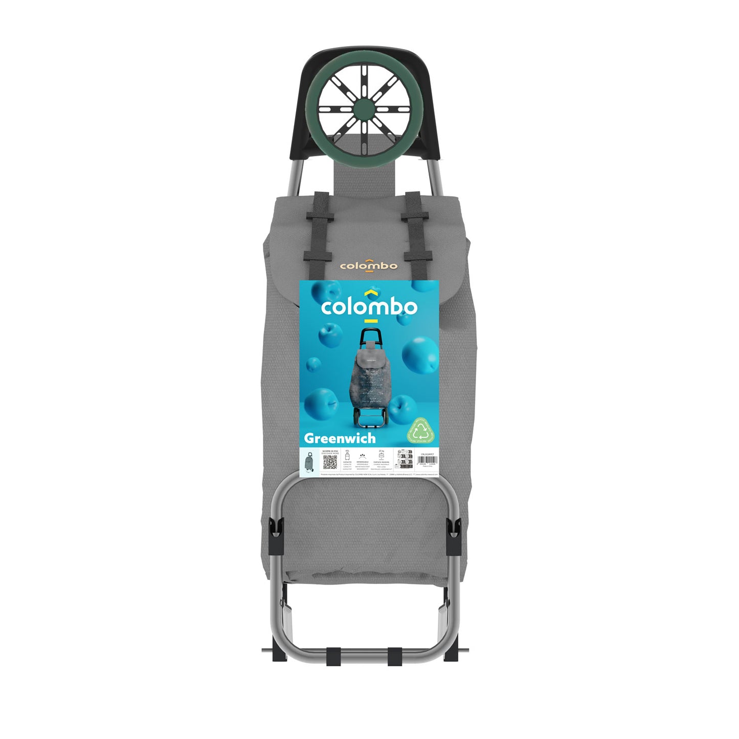 Einkaufstrolley, Einkaufswagen, mit Rädern, recycelter Materialtasche, 40 Liter, Grau, Colombo GREENWICH, 2