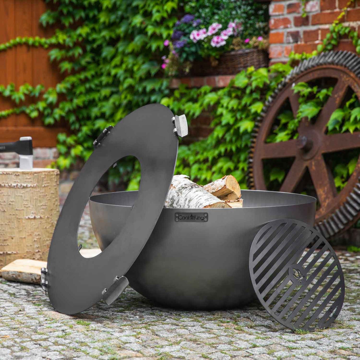 Grillplatte für Feuerschale mit Grillrost und 4 Griffen - Dia. 102cm, Cook King, Hergestellt in Europa, 4