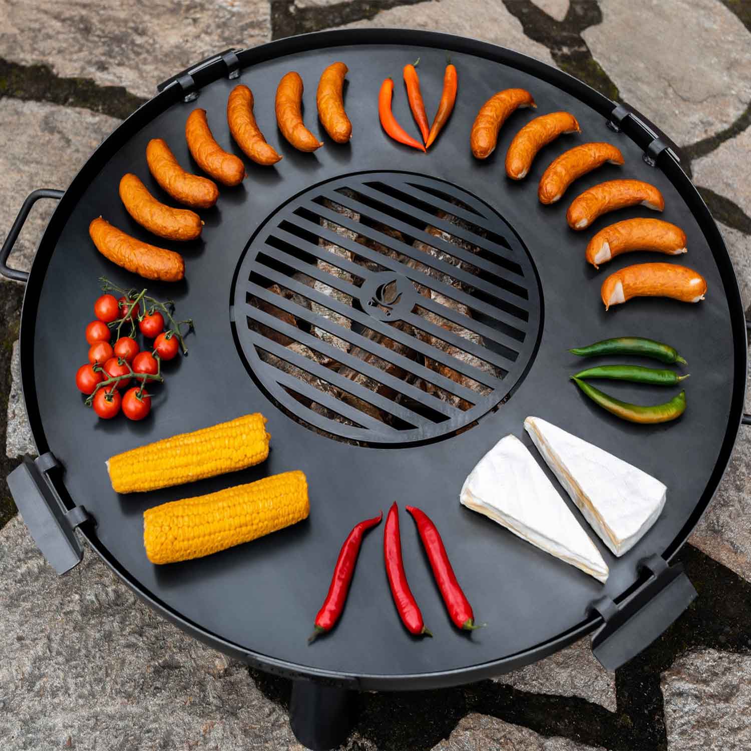 Grillplatte für Feuerschale mit Grillrost, 4 Griffen, Dia. 98cm –
