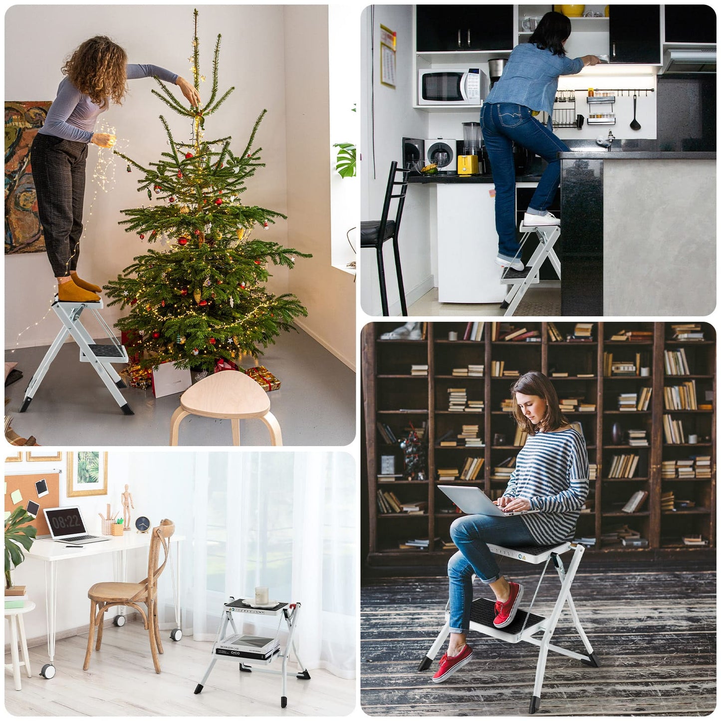 Stehleiter, Trittleiter 2 Stufen, Stehleiter 2 Stufen, Trittleiter Klappbar 20 cm Breit bis 150 kg Belastbar, Castway, 5