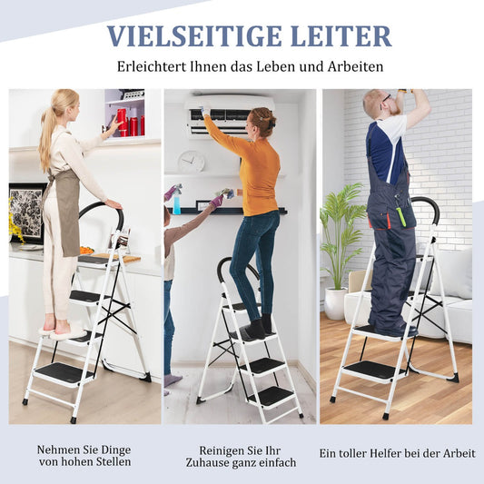 Trittleiter, Trittleiter 4 Stufen, Trittleiter Klappbar, 4-stufige Leiter mit Handgriff Tragfähigkeit von 150 Kg, Castway, 2