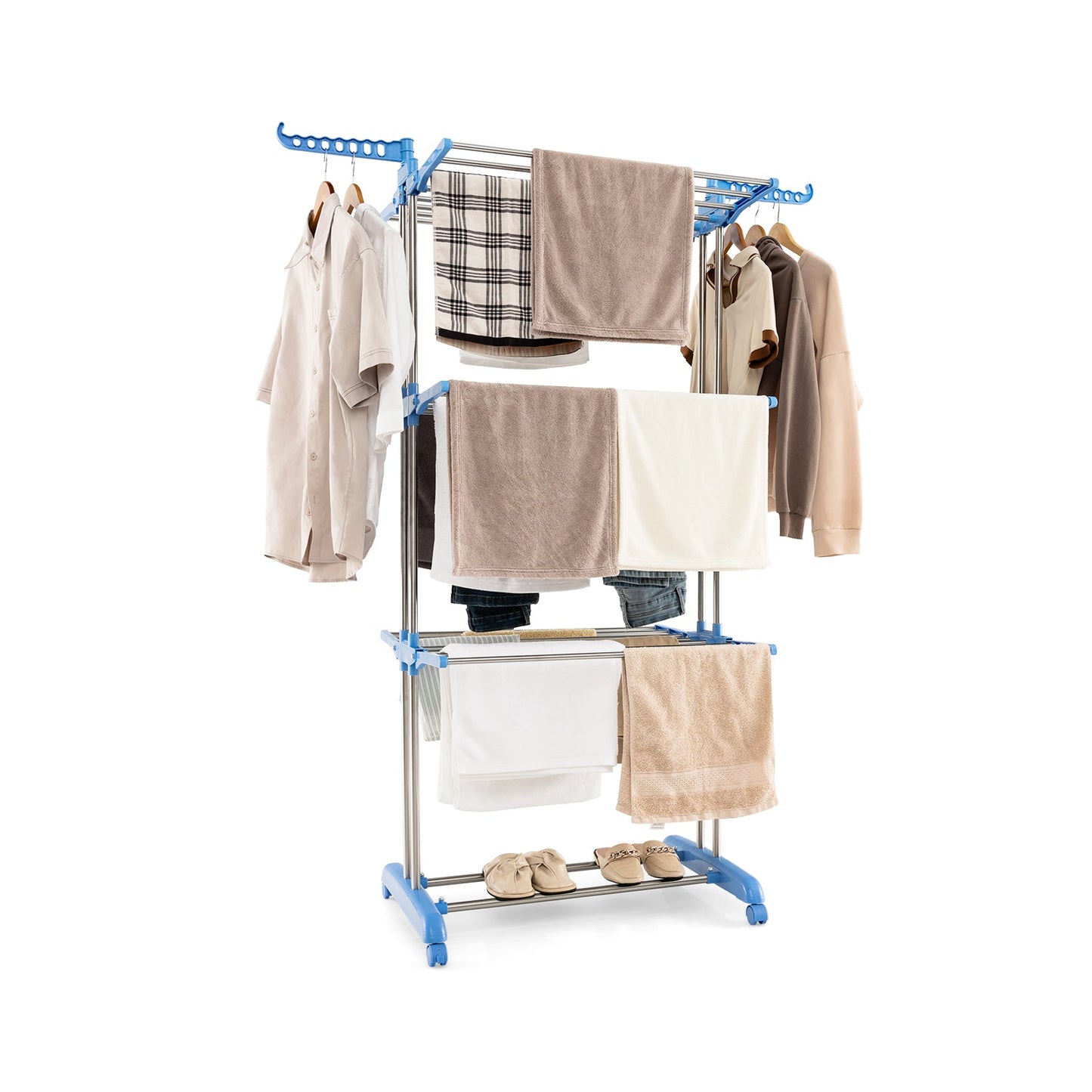 Wäscheständer Klappbar, Wäscheständer Platzsparend, Wäscheständer Turm, 4-stufiger, mit feststellbaren Rädern, Castway, 2