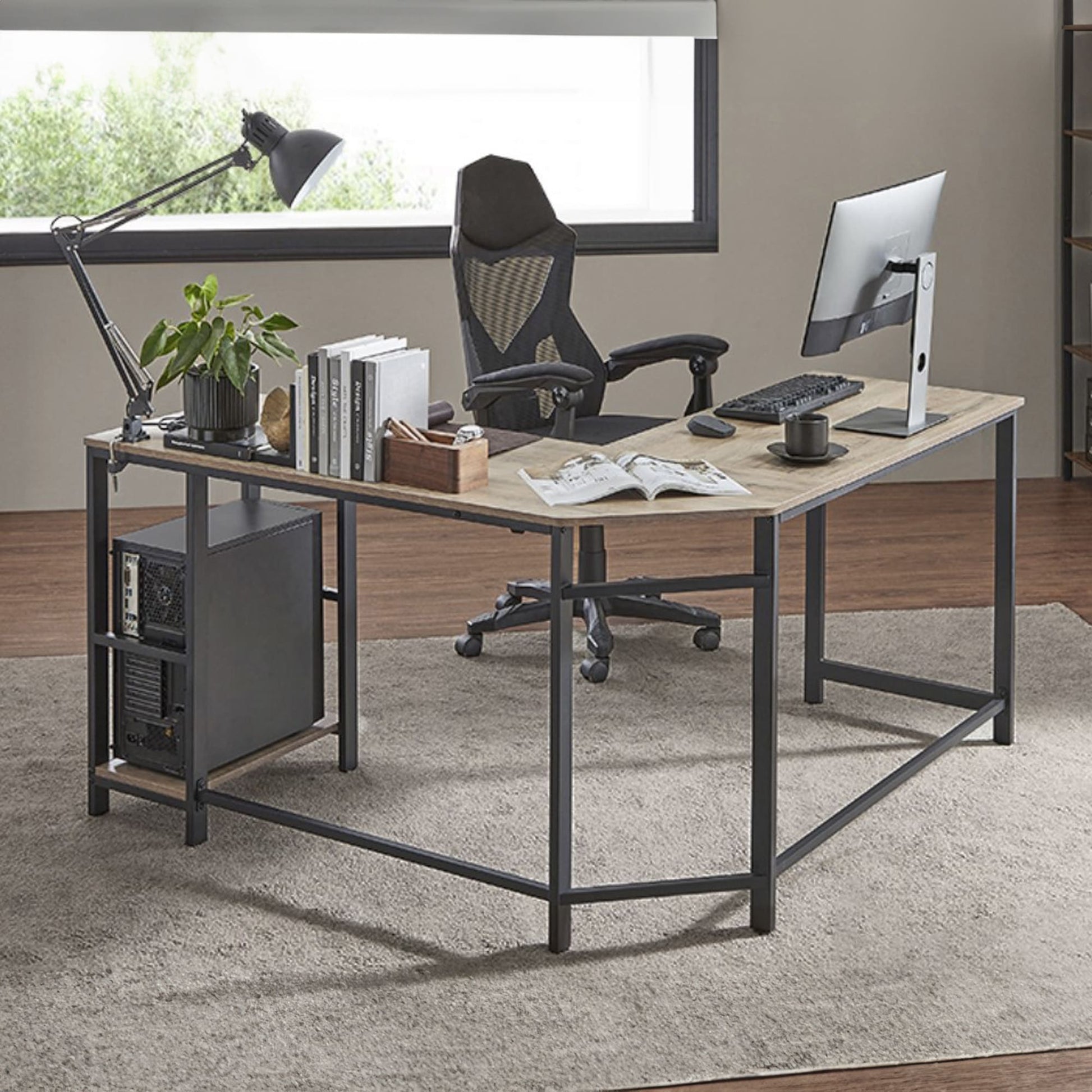 Eckschreibtisch, Computertisch, Schreibtisch L form, Eckschreibtisch mit 2 Ablagen, platzsparender Bürotisch, VASAGLE, 3