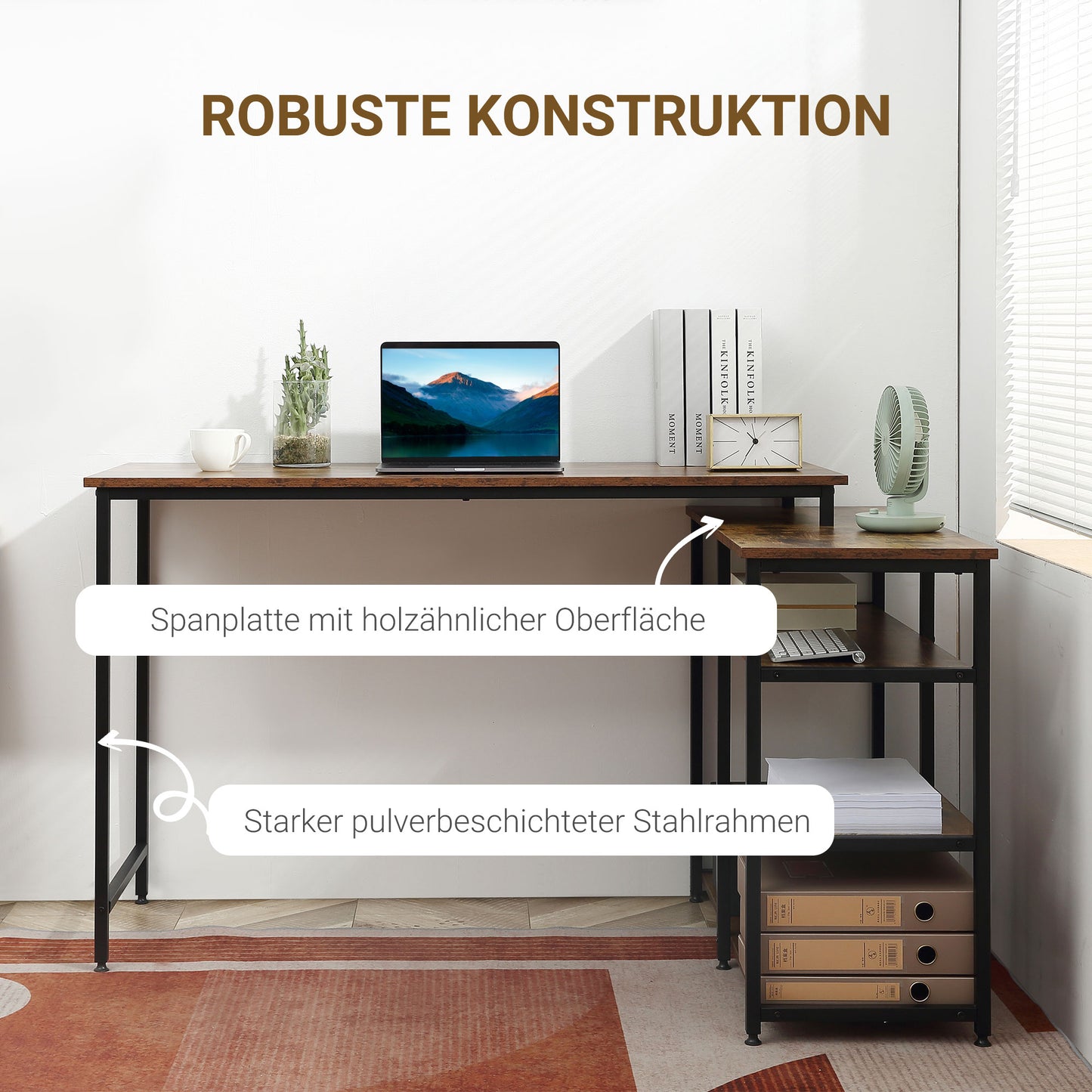 Eckschreibtisch, Schreibtisch Ecke, Schreibtisch L Form, L Schreibtisch, Schreibtisch mit Stauraum, Bürotisch, HOMCOM, 3