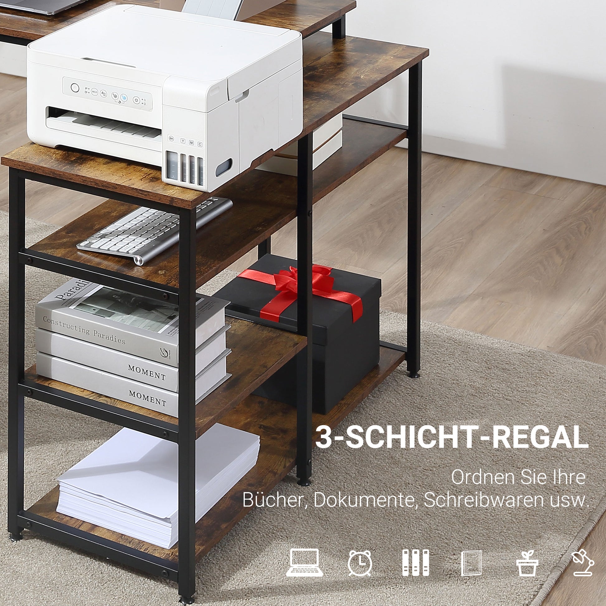 Eckschreibtisch, Schreibtisch Ecke, Schreibtisch L Form, L Schreibtisch, Schreibtisch mit Stauraum, Bürotisch, HOMCOM, 4
