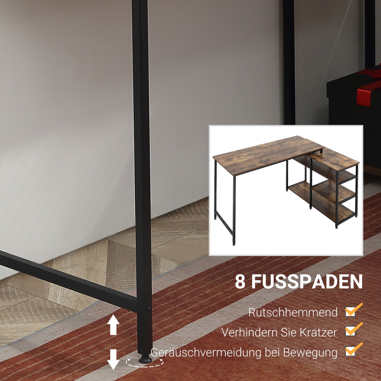 Eckschreibtisch, Schreibtisch Ecke, Schreibtisch L Form, L Schreibtisch, Schreibtisch mit Stauraum, Bürotisch, HOMCOM, 5