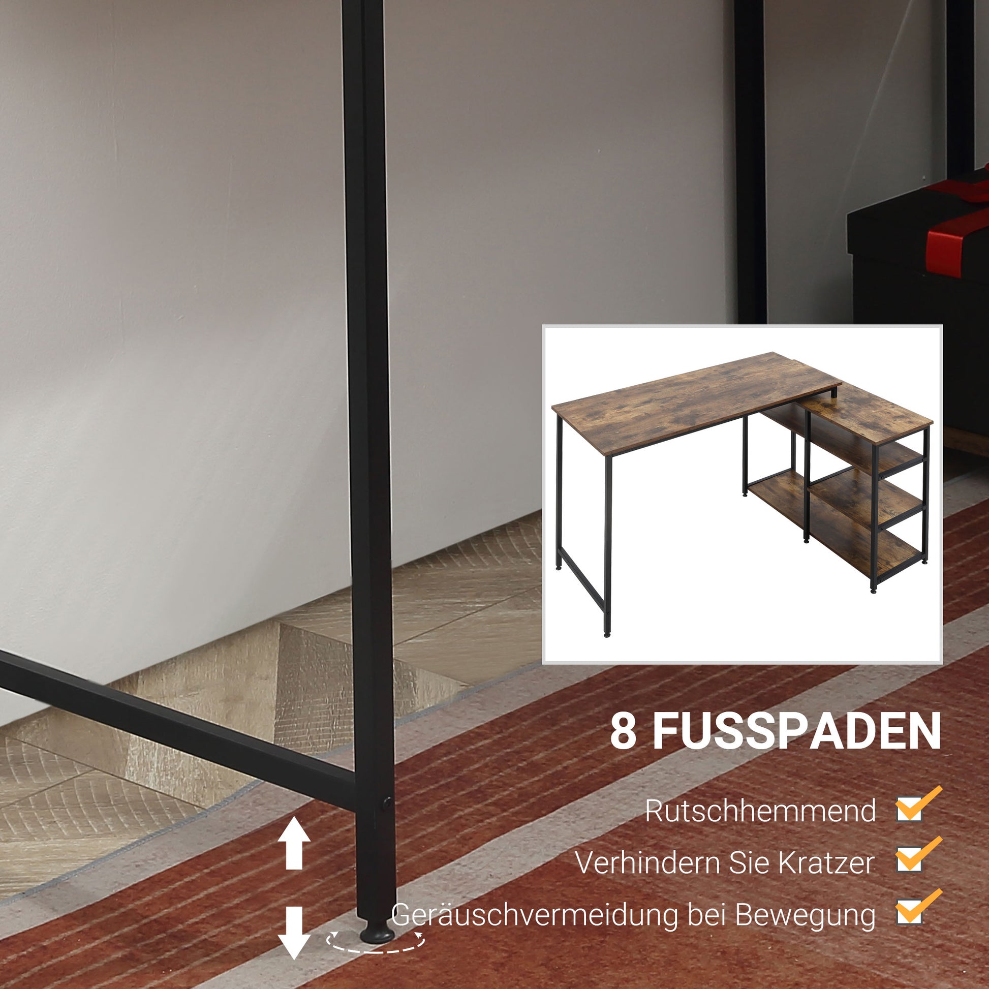 Eckschreibtisch, Schreibtisch Ecke, Schreibtisch L Form, L Schreibtisch, Schreibtisch mit Stauraum, Bürotisch, HOMCOM, 5