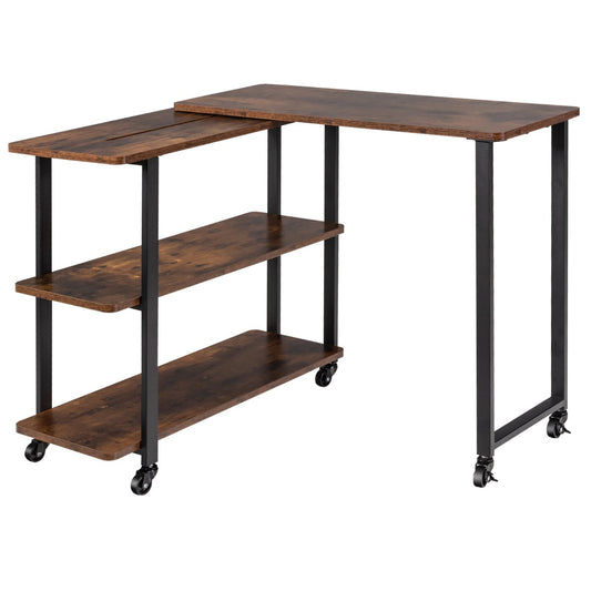 Eckschreibtisch, Schreibtisch L Form, Schreibtisch mit Stauraum, mit Rollen, 360° drehbarer Schreibtisch Ecke, Costway, 2