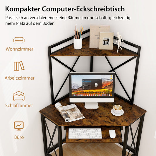 Eckschreibtisch, Schreibtisch mit Schublade, Kleiner Schreibtisch, mit Ladestation, mit Tastaturablage, Costway, 2