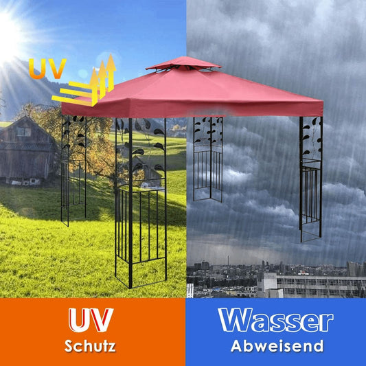 Gartenpavillon 3x3 m, Gartenpavillon metall, Ersatz-Oberabdeckung, Terrassenüberdachung für Doppelstöckigen Pavillon, Wein, Costway, 2