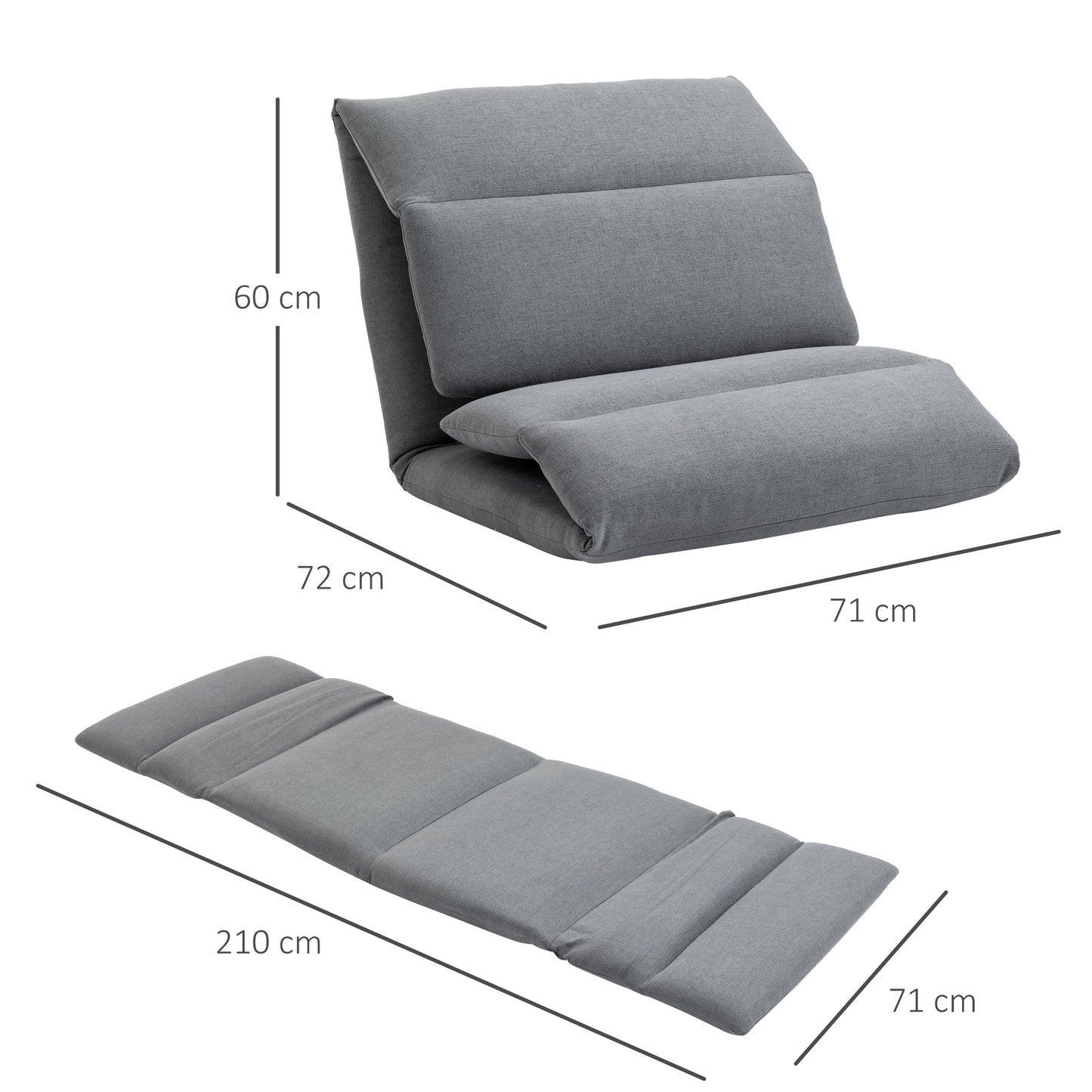 HOMCOM - Bodenstuhl Bodensofa Verstellbarer Relaxsessel Liegefunktion klappbar Dunkelgrau 72x71x60cm