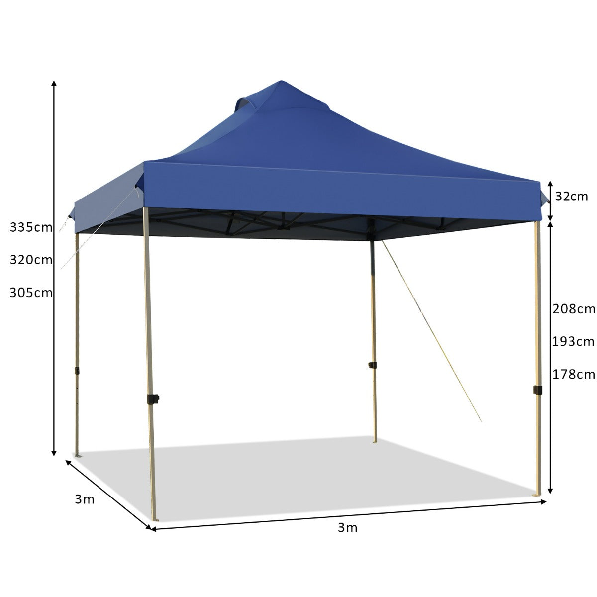Gartenpavillon, Faltpavillon 3x3 -m, Pavillon Faltbar wasserdicht stabil Winterfest Partyzelt, Blau, Costway, 4