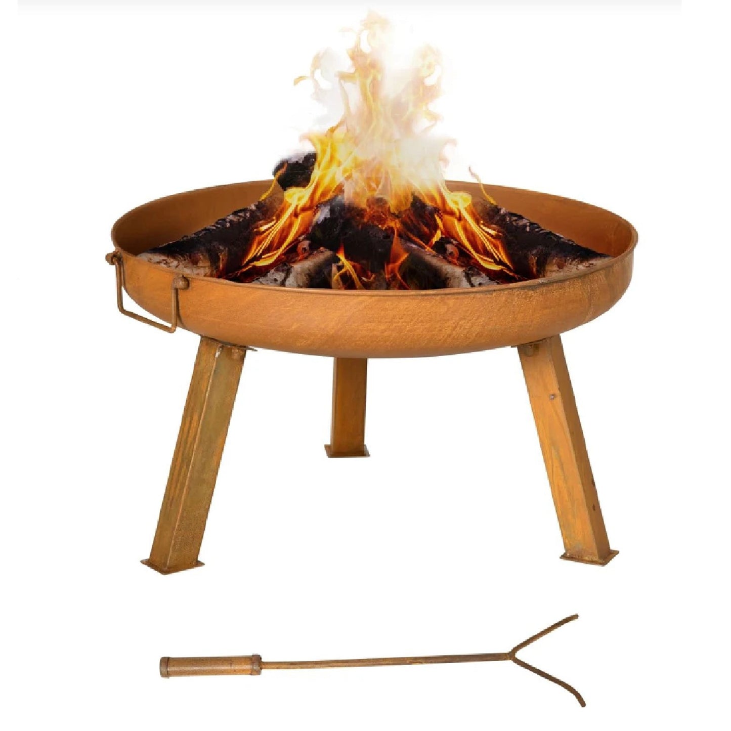 Feuerschale, Feuerschale Grill, Feuerkorb Garten, Schürhaken, 71x60x36cm, Eisen Rostbraun, Outsunny