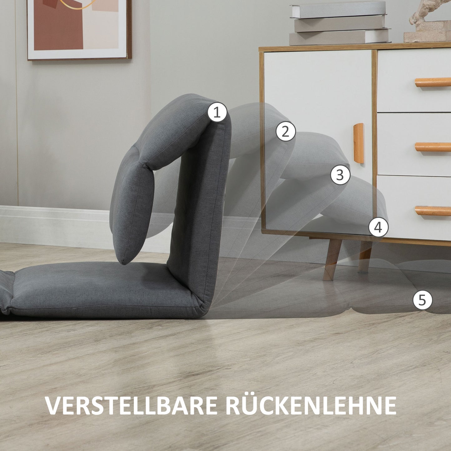 HOMCOM - Bodenstuhl Bodensofa Verstellbarer Relaxsessel Liegefunktion klappbar Dunkelgrau 72x71x60cm