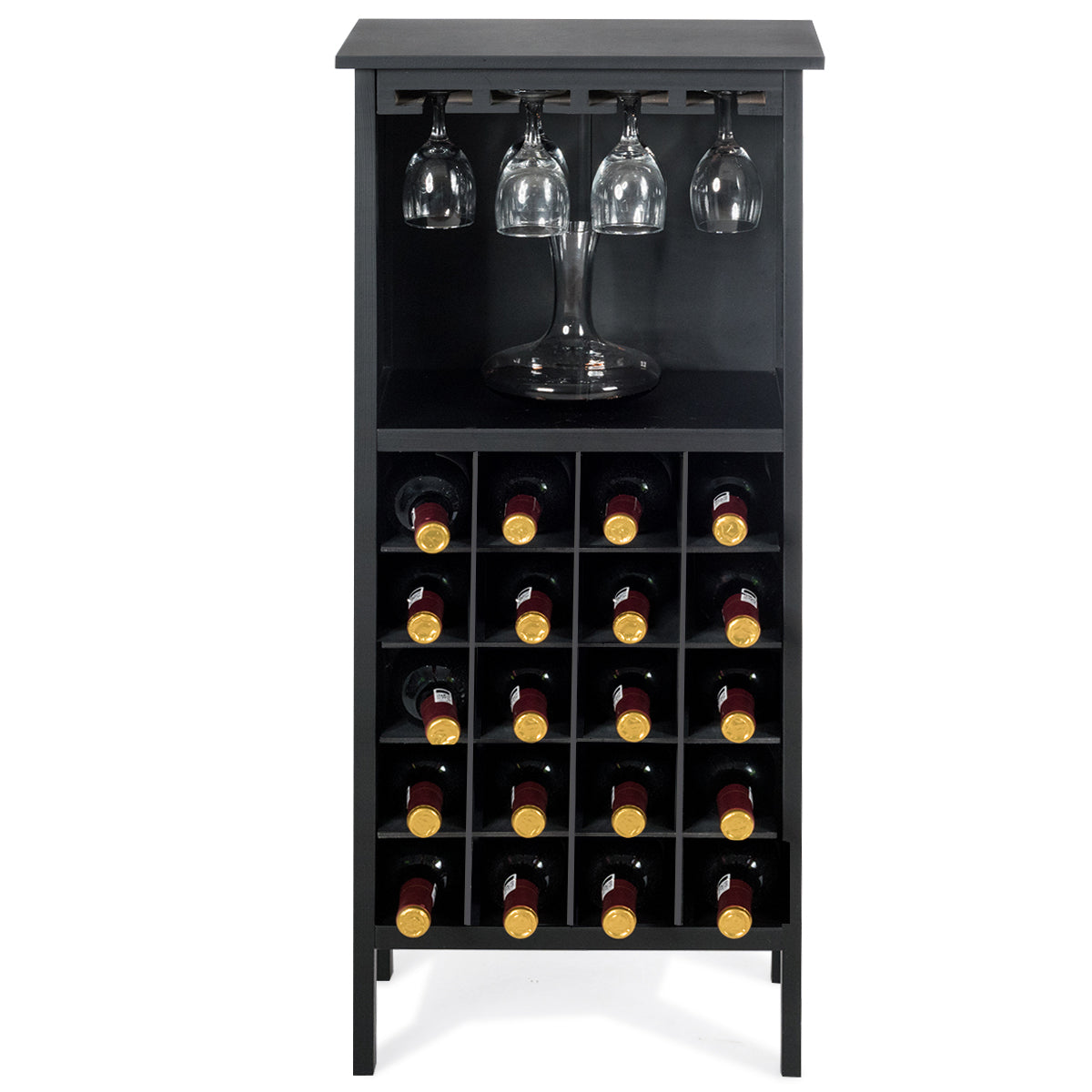 Flaschenregal, Weinregal, aus Holz, bis 20 bottles, Weinständer Holzregal Weinschrank Kolonialstil Schwarz, Costway, 5
