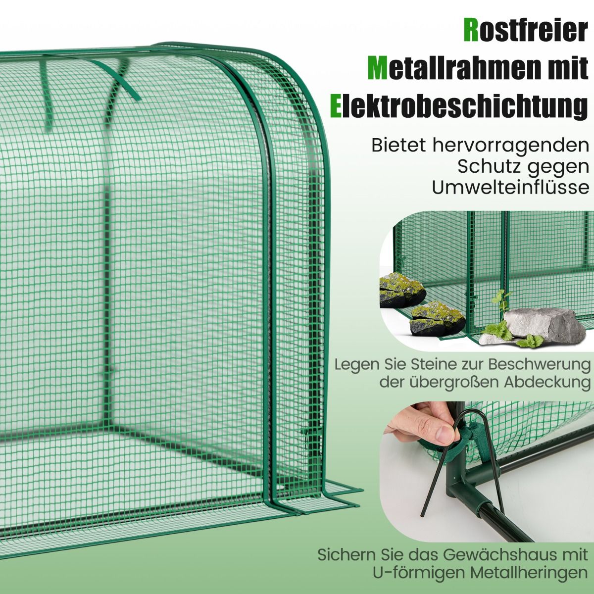 Foliengewächshaus, 2 in 1, Gewächshaus mit Aufrollbarer Reißverschlusstür PE-Abdeckung für Hochbeet, Gewächshaus folie, 118x55x60 cm, Grün, Costway, 6