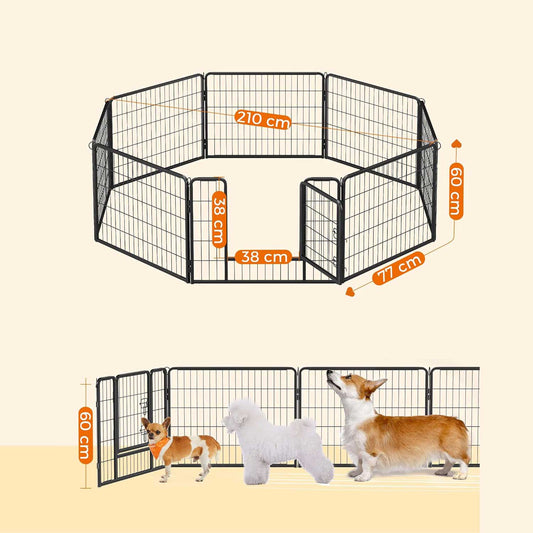 Freilaufgehege Hund, Hundelaufstall DIY, 8 Gitterplatten je 77x60 cm, 2 L-förmige Riegel, Welpen Laufstall, FEANDREA, 2