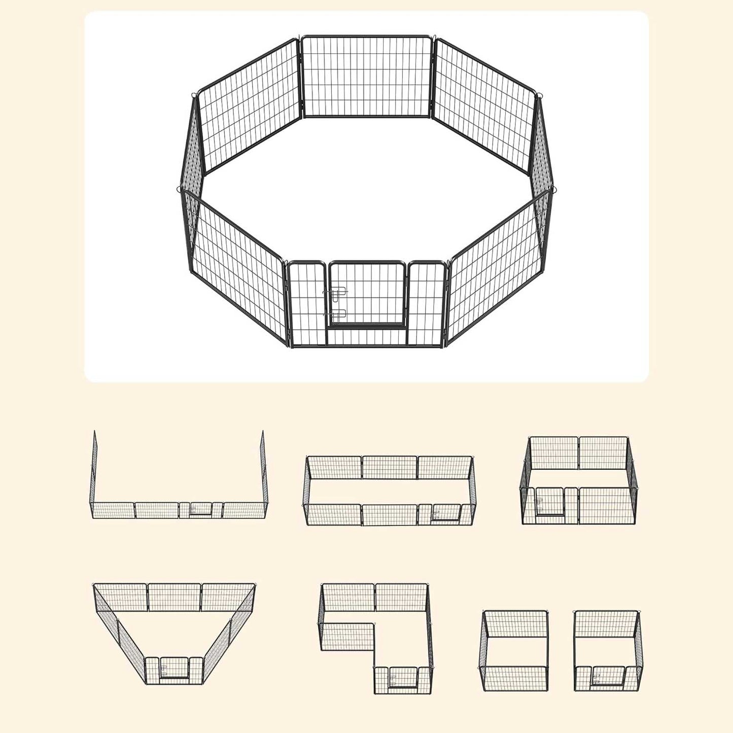 Freilaufgehege Hund, Hundelaufstall DIY, 8 Gitterplatten je 77x60 cm, 2 L-förmige Riegel, Welpen Laufstall, FEANDREA, 3