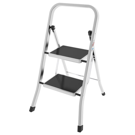 Trittleiter 2 Stufen, Klappleiter Alu, Stufenleiter, Stufengröße 30x21 cm, Max. Belastbar: 150 kg, Hergestellt in Italien, Colombo FACTOTUM ALUMINIUM Trittleiter 2 Stufen, 1
