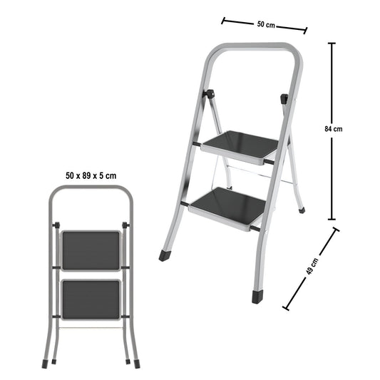 Trittleiter 2 Stufen, Klappleiter Alu, Stufenleiter, Stufengröße 30x21 cm, Max. Belastbar: 150 kg, Hergestellt in Italien, Colombo FACTOTUM ALUMINIUM Trittleiter 2 Stufen, 2