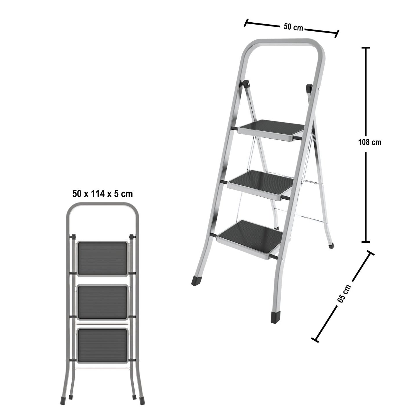 Trittleiter 3 Stufen, Klappleiter Alu, Stufenleiter, Stufengröße 30x21 cm, Max. Belastbar: 150 kg, Hergestellt in Italien, Colombo FACTOTUM ALUMINIUM Trittleiter 3 Stufen, 2
