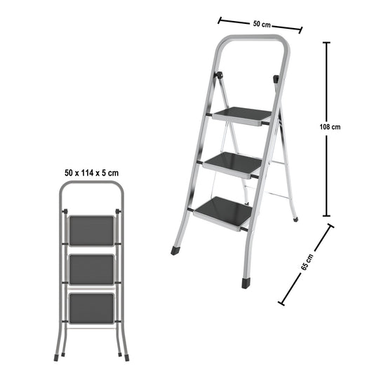 Trittleiter 3 Stufen, Klappleiter Alu, Stufenleiter, Stufengröße 30x21 cm, Max. Belastbar: 150 kg, Hergestellt in Italien, Colombo FACTOTUM ALUMINIUM Trittleiter 3 Stufen, 2