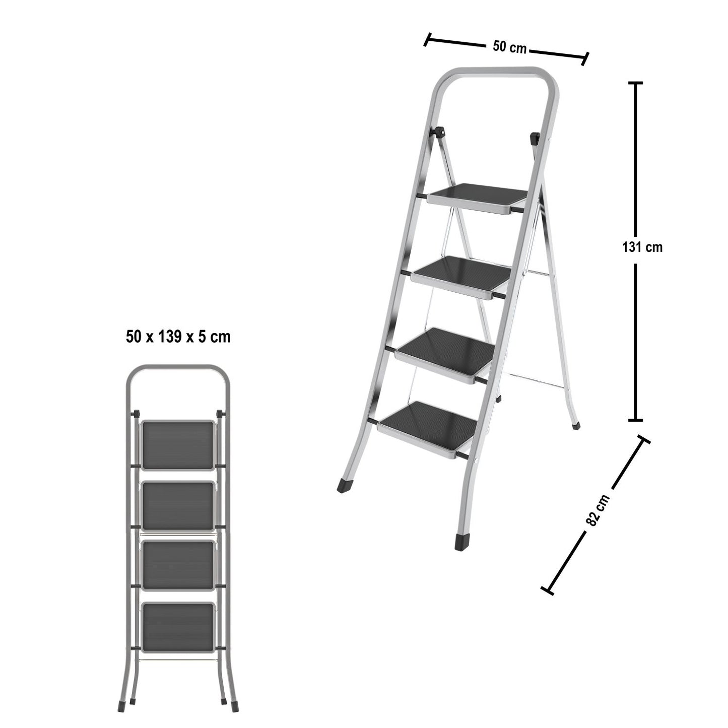 Trittleiter, 4 Stufen, Klappleiter Alu, Stufenleiter, Stufengröße 30x21 cm, Max. Belastbar: 150 kg, Hergestellt in Italien, Colombo FACTOTUM ALUMINIUM Trittleiter 4 Stufen, 2